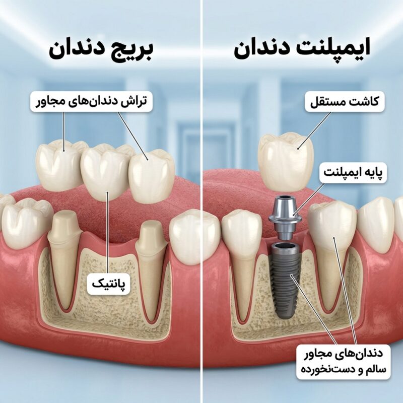 مقایسه ساختاری بریج دندان و ایمپلنت دندان